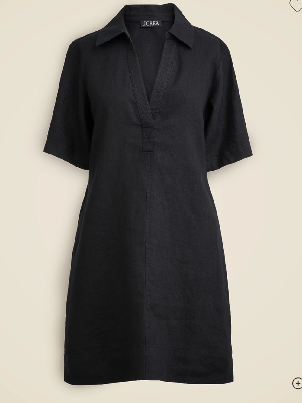 J. Crew Black Linen V-Neck Shift Dress
